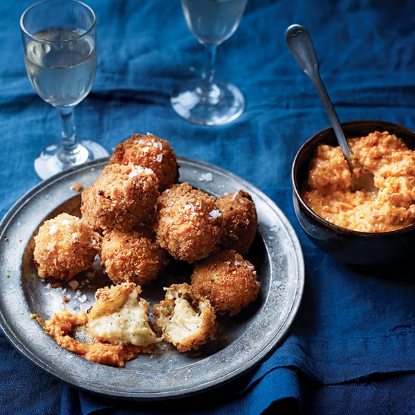 crab croquettas with romseco sauce