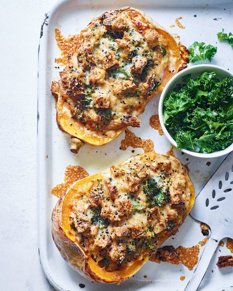 Cheese and onion stuffed squash