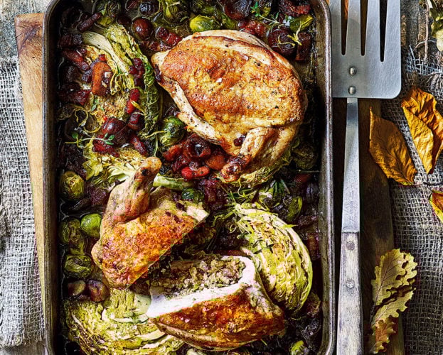 Chestnut and leek stuffed chicken supremes