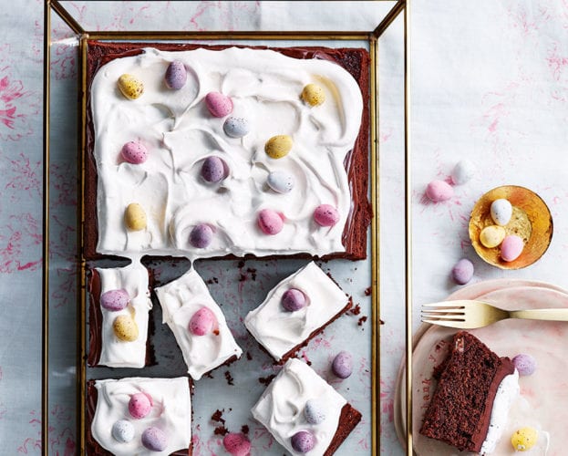 Chocolate and marshmallow mini egg traybake