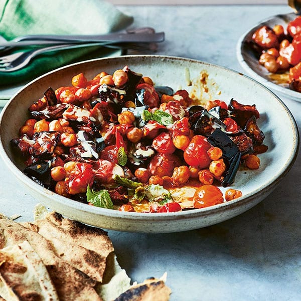 aubergine and chickpea traybake