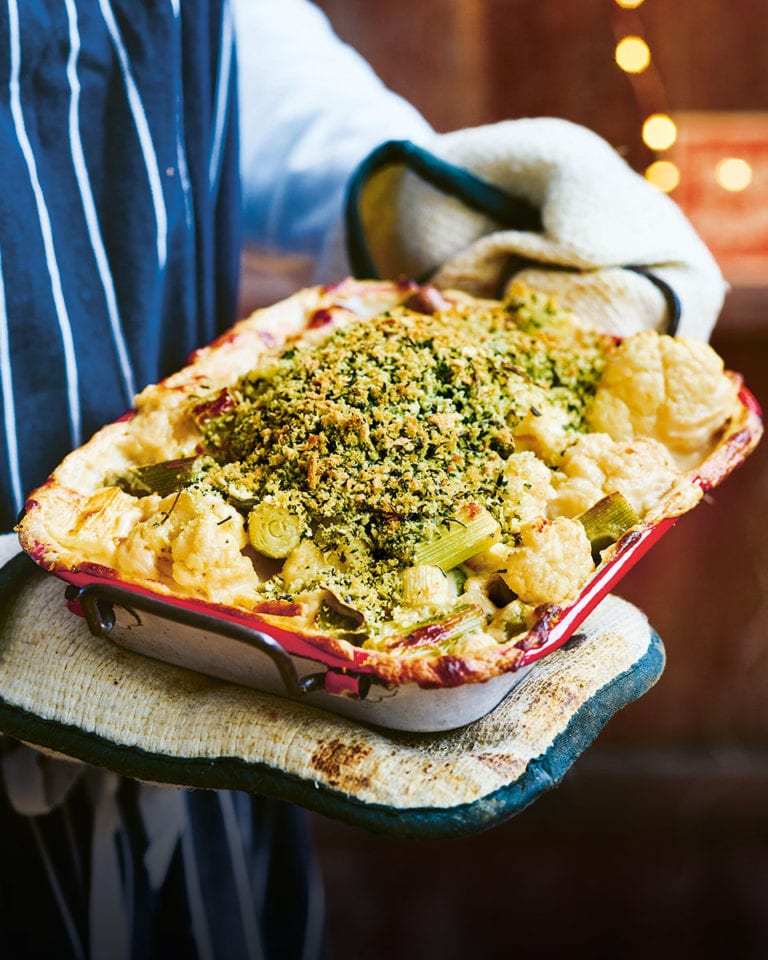 Herb-crusted cauliflower and leek ‘cheese’