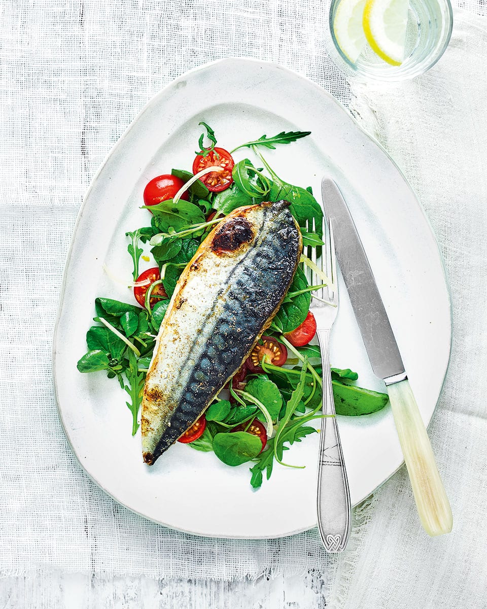 Grilled mackerel with tomato and preserved lemon salad recipe | delicious. magazine