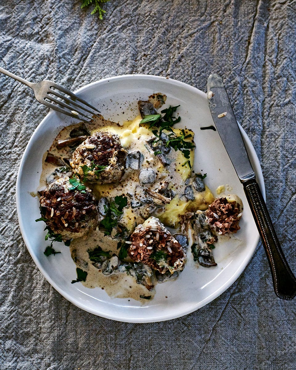 Meatballs in a creamy mushroom sauce recipe | delicious. magazine