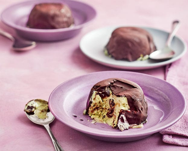 Mint chocolate ice cream parfait bombes