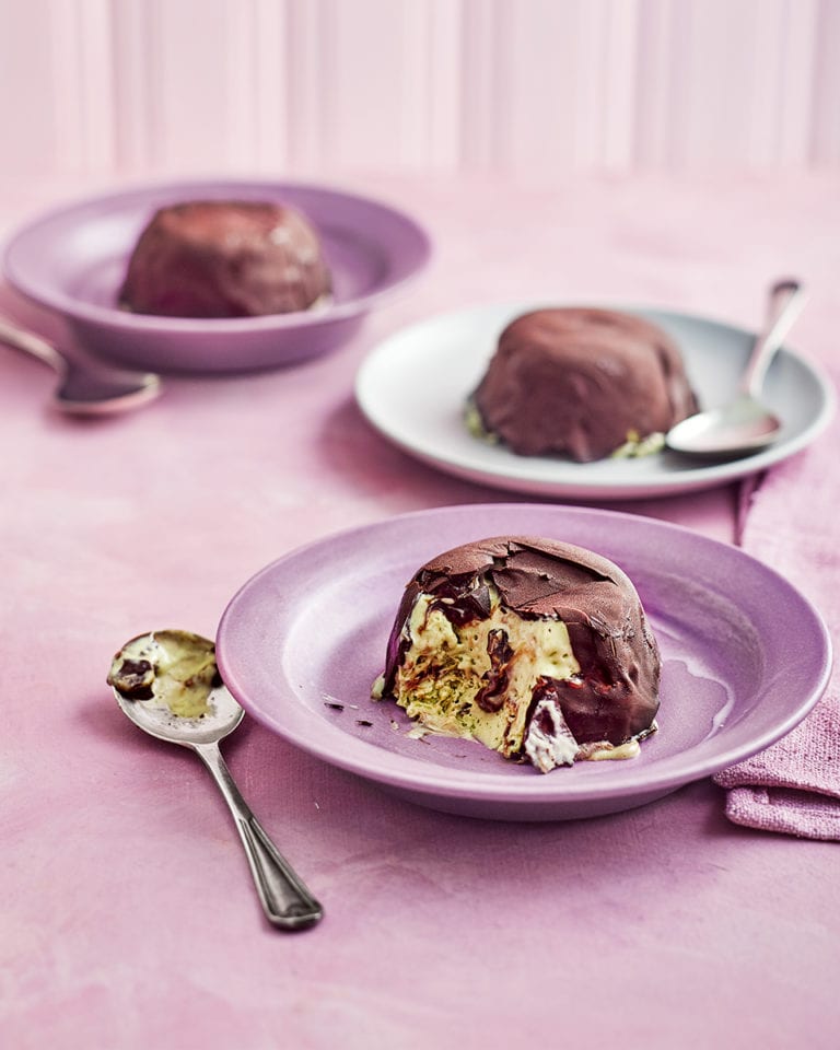 Mint chocolate ice cream parfait bombes