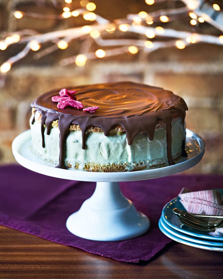 Pistachio and rose ice cream cake