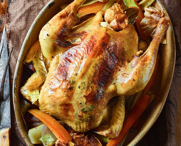 Honey, cider and thyme pot roast chicken