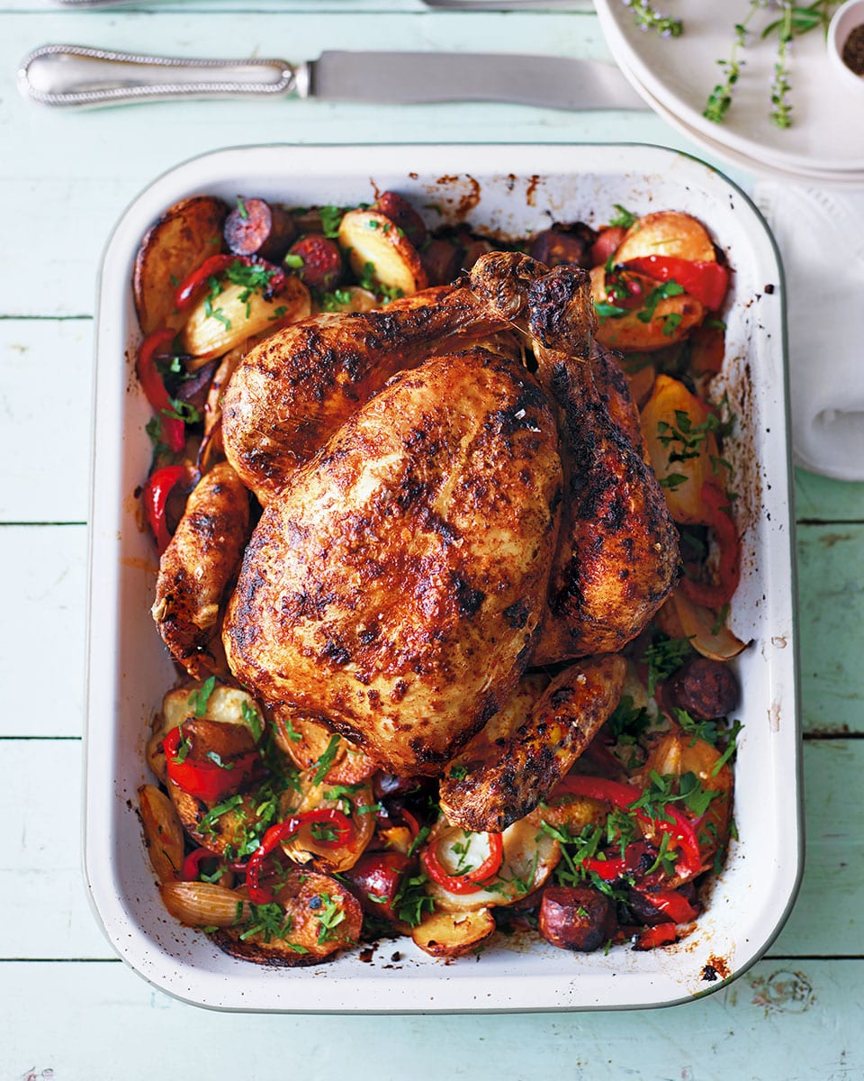 image of Paprika-Roast Chicken With Potatoes and Peppers recipe by Delicious Magazine