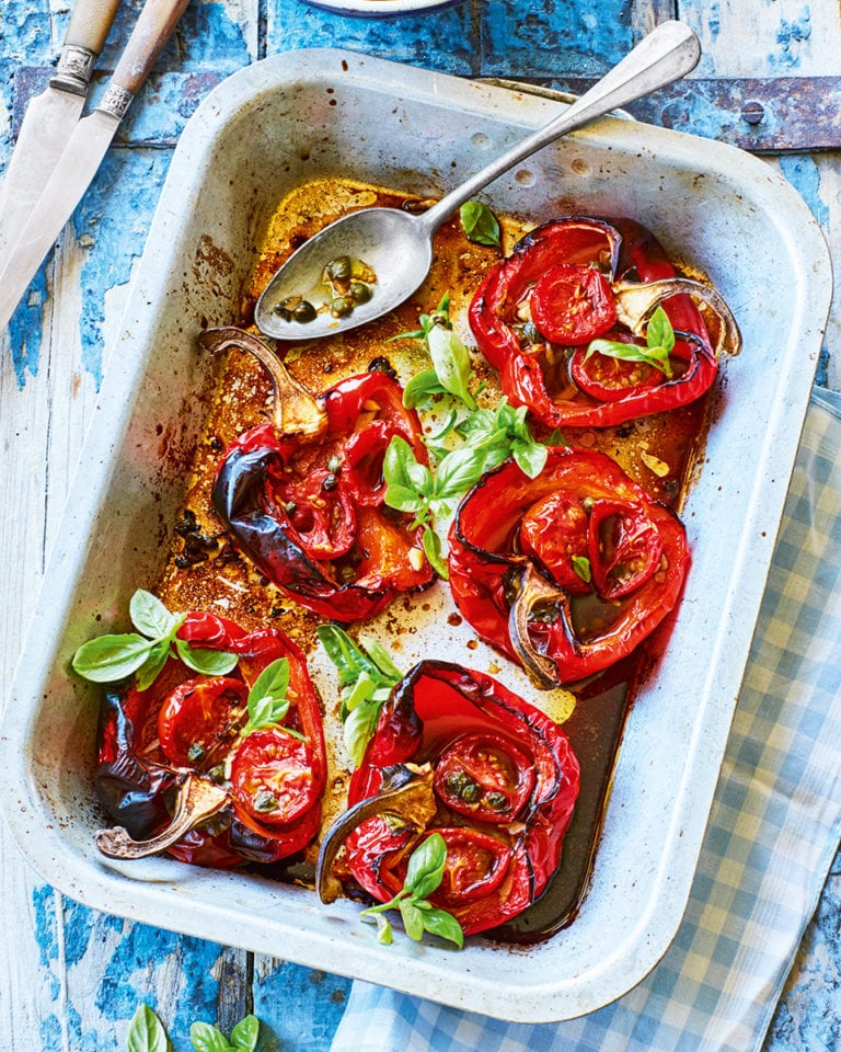 Roasted red peppers with basil