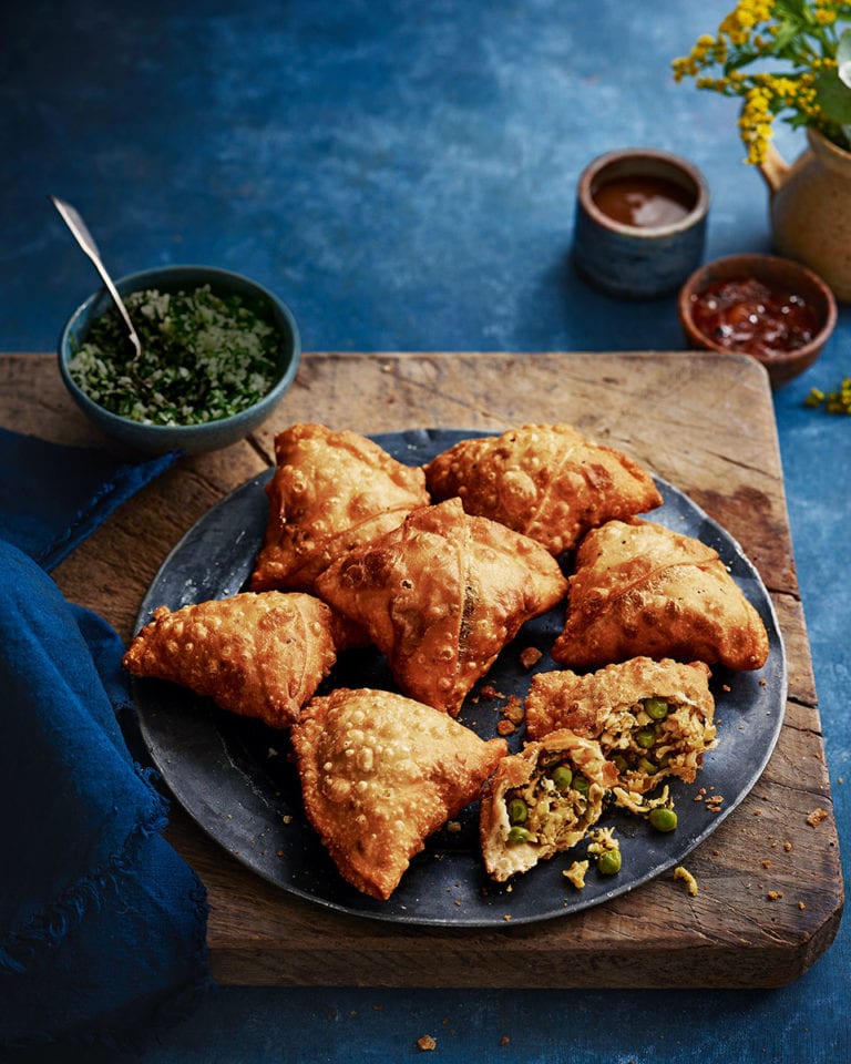 Paneer and pea samosas