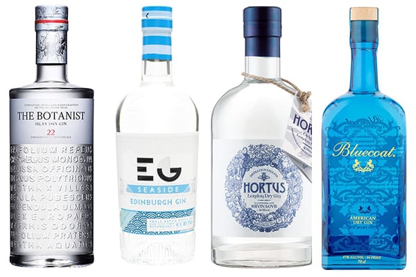 gin in blue bottles