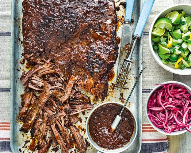 Beef brisket in a metal tray