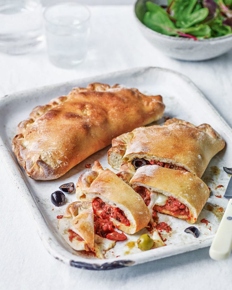 Olive, artichoke and mozzarella calzone