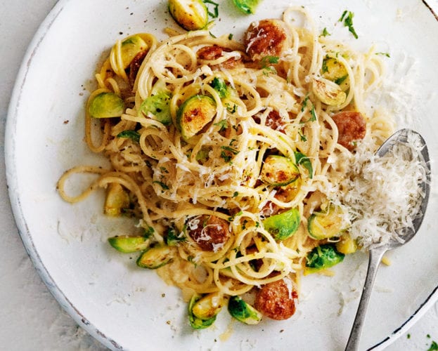 Sausage and sprout carbonara