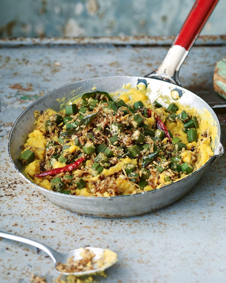 Chana dal with okra and coconut