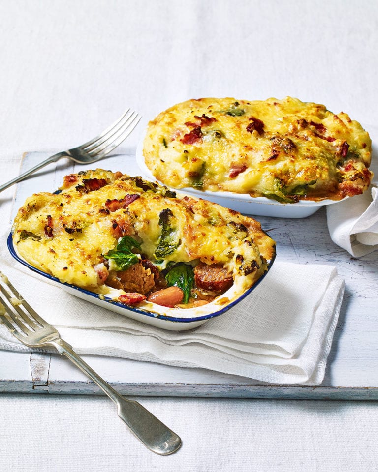 Sausage and bean pies with colcannon topping