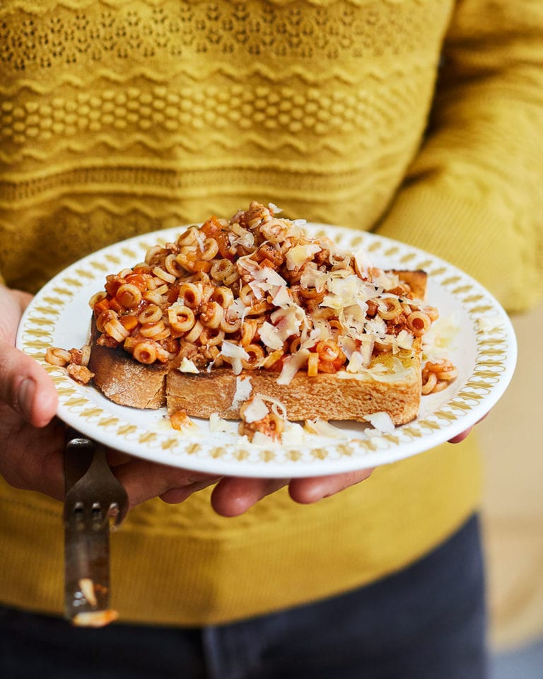 Sausage spaghetti hoops on toast