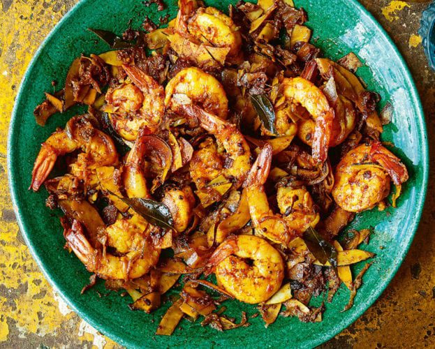 Hot and spicy coconut prawns
