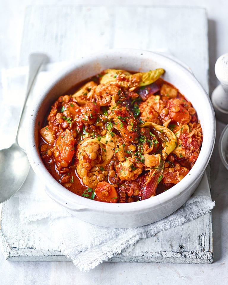 Root vegetable and lentil tagine