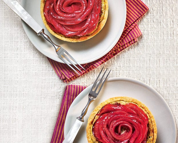 apple and pistachio rose tarts