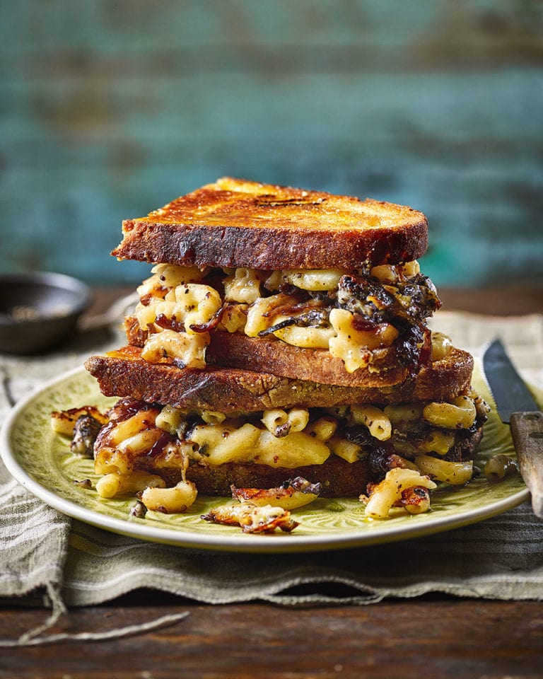 Black pudding macaroni cheese toastie