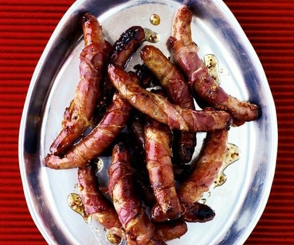 Maple and mustard sausages wrapped in pancetta