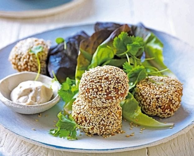 Sunflower seed falafel balls with tahini