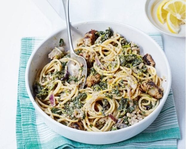 Sausage and spinach spaghetti