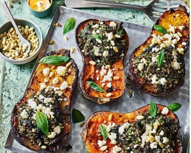 Butternut squash stuffed with pesto rice