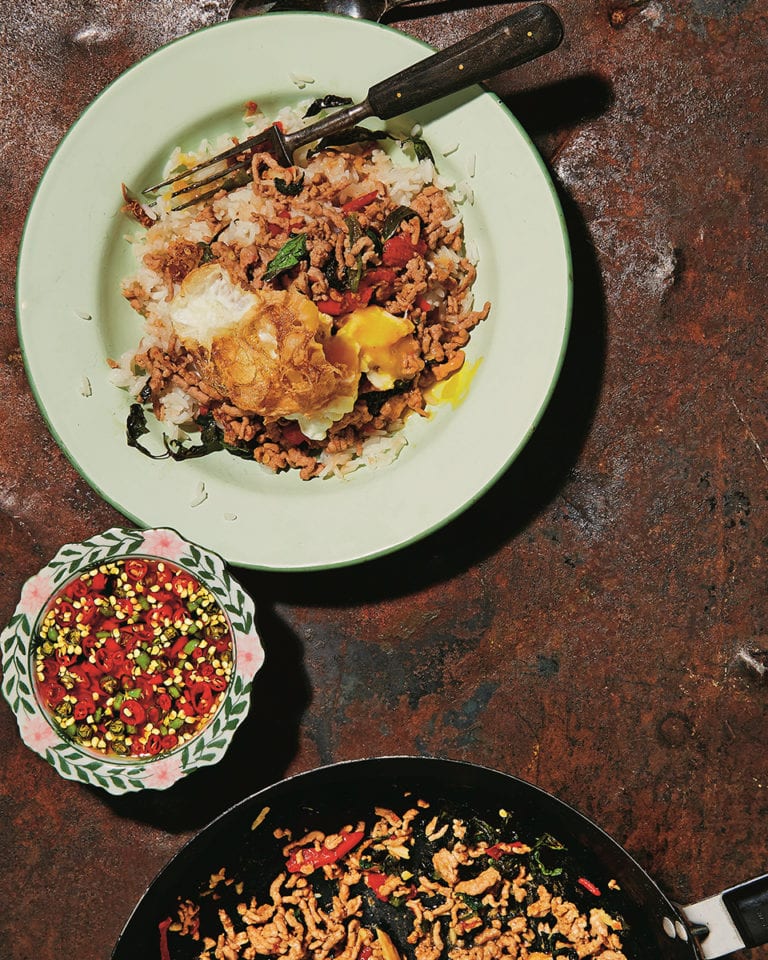 Pork stir-fried with holy basil