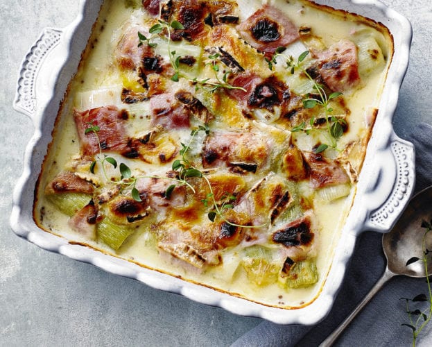 Cheesy leeks with ham