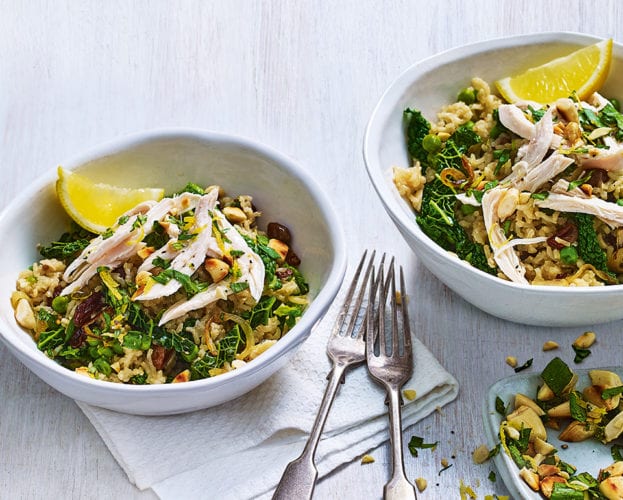 Chicken and greens pilaf