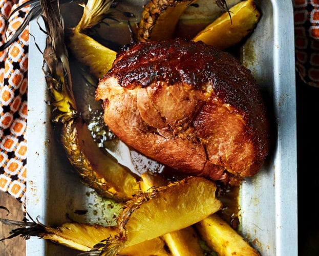 Brown sugar-glazed gammon with roasted pineapple