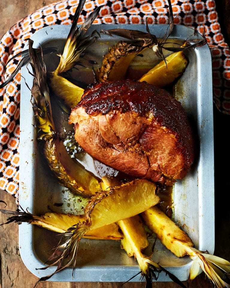 Brown sugar-glazed gammon with roasted pineapple