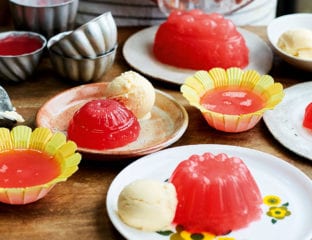 Rhubarb jelly and Bird’s custard ice cream