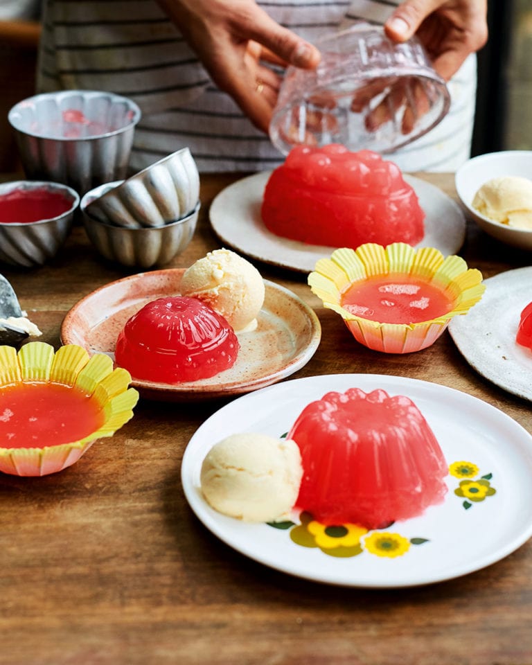 Rhubarb jelly and Bird’s custard ice cream