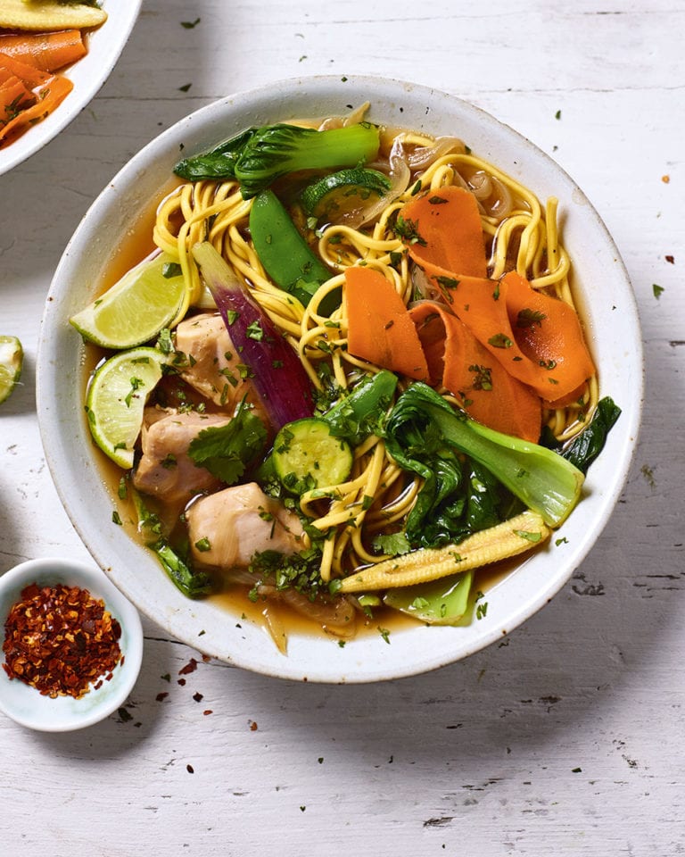 Hainanese chicken noodle soup