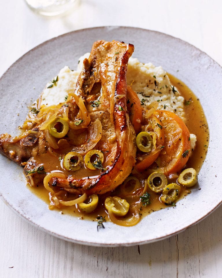 Paprika-spiced pork chops with creamed celeriac