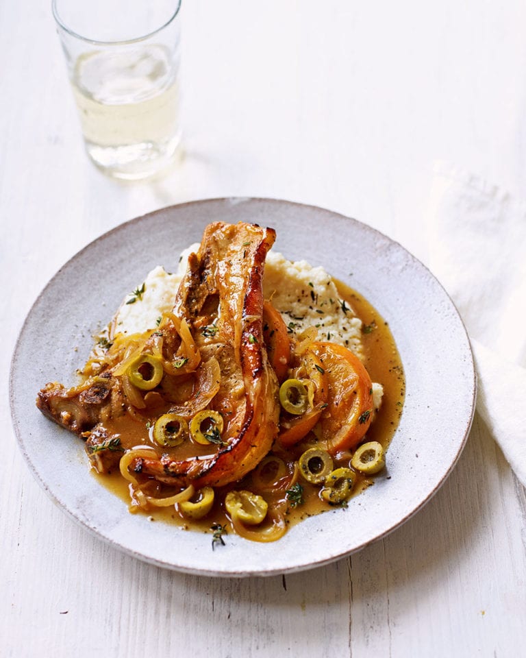 Paprika-spiced pork chops with creamed celeriac