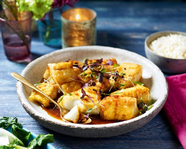 Sweet and smoky red-cooked cod (hong sao yu)
