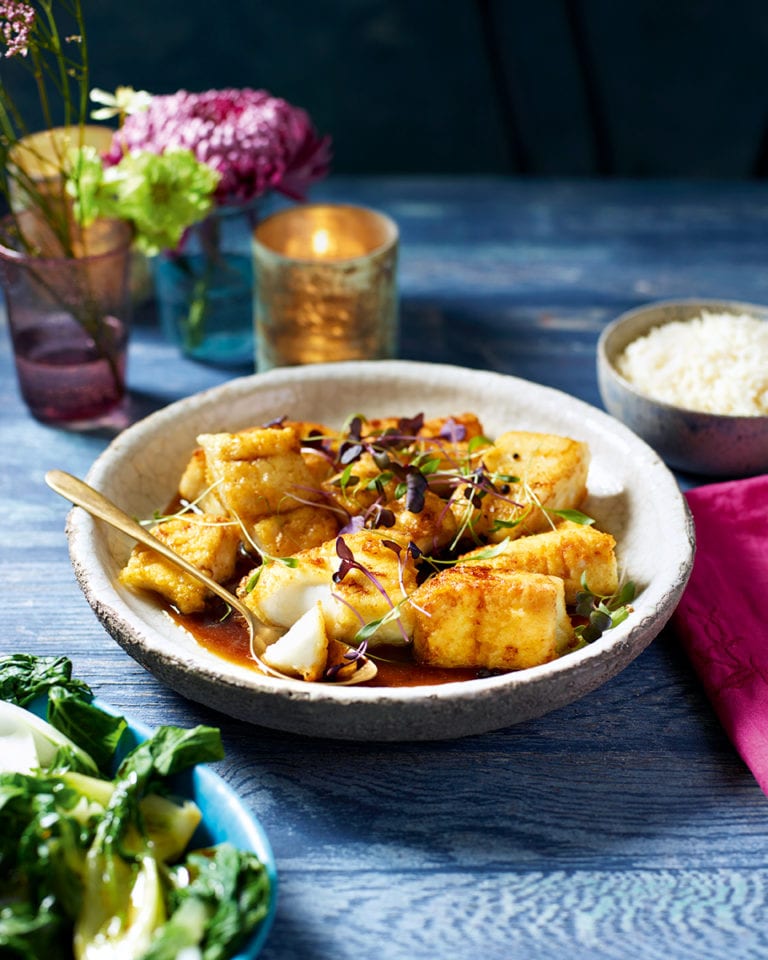 Sweet and smoky red-cooked cod (hong sao yu)