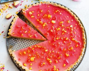 Boozy rhubarb and custard tart