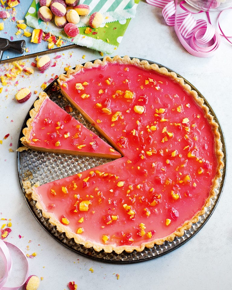 Boozy rhubarb and custard tart