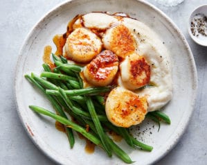 scallops with cauliflower and bean purée