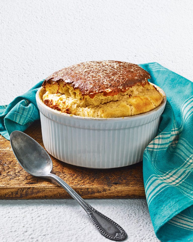 Butternut squash, blue cheese and quince jelly soufflé