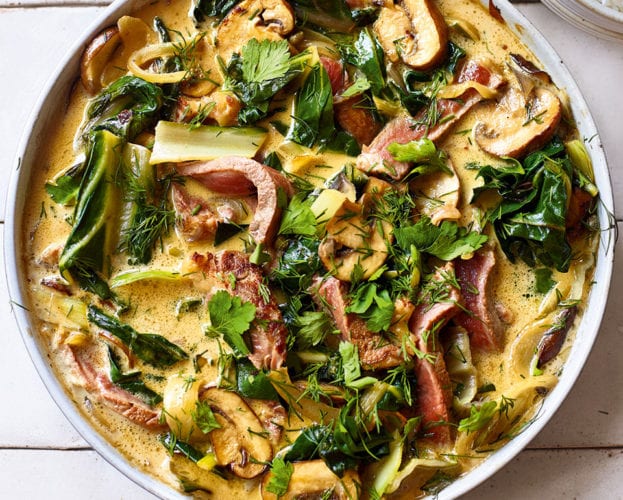 Healthier steak and caper stroganoff