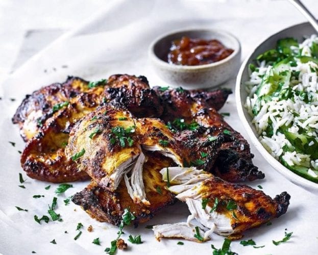 Cheat’s tandoori chicken with cucumber rice salad
