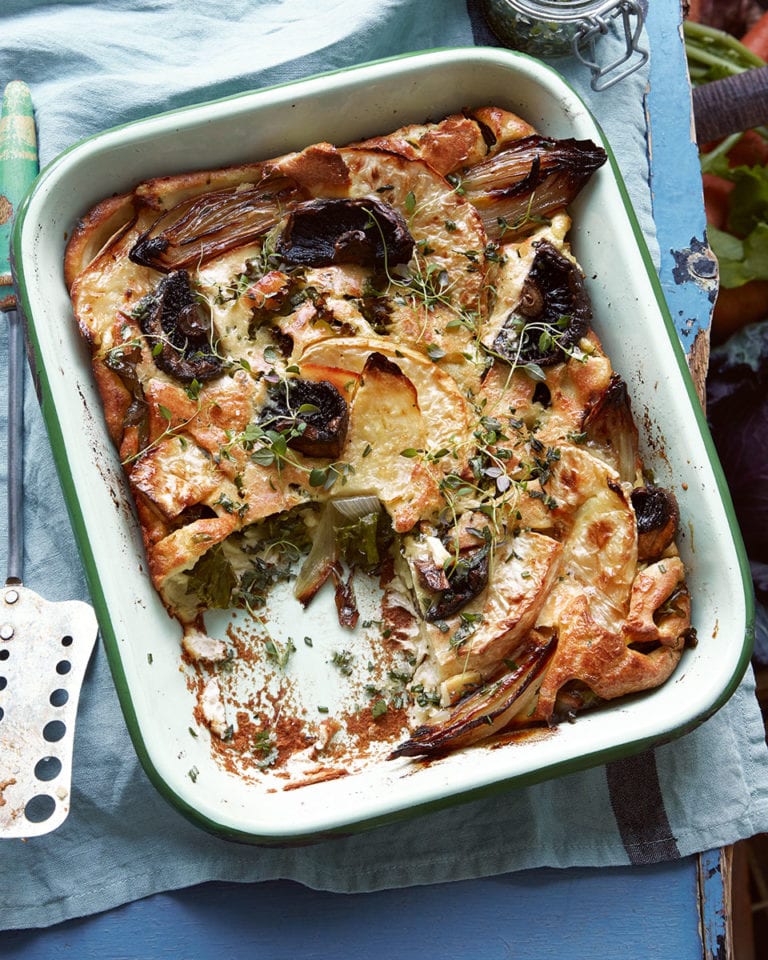 Roasted vegetable yorkshire pudding traybake