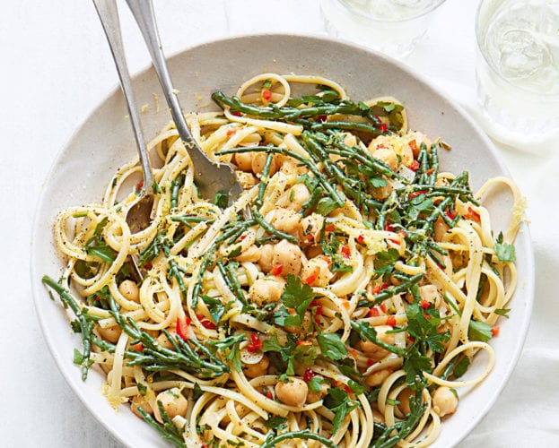 Chickpea linguine with samphire and lemon